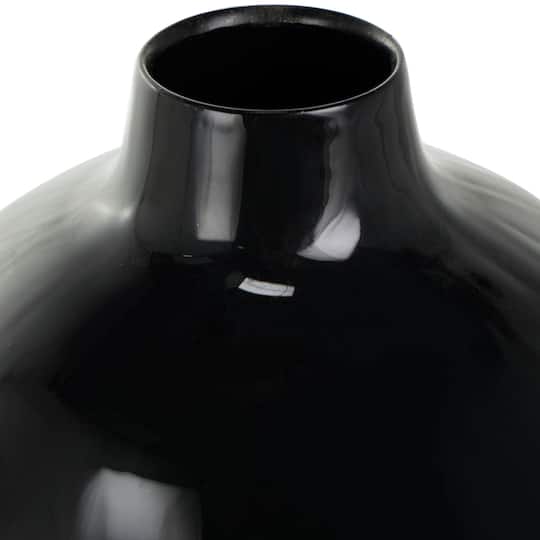 16" Black Metal Abstract Vase with Gold Detailing